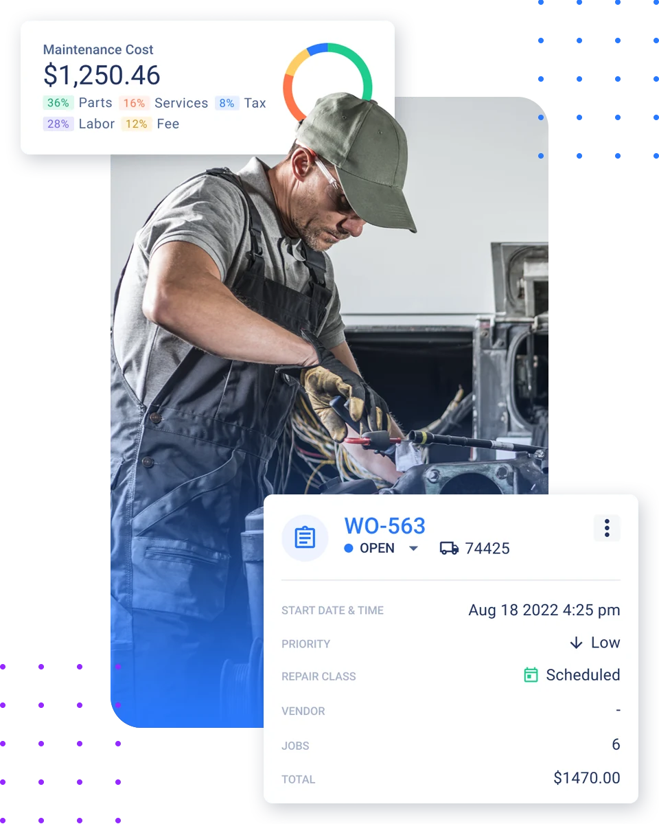 Fleetpal work order with maintenance cost breakdown and repair details